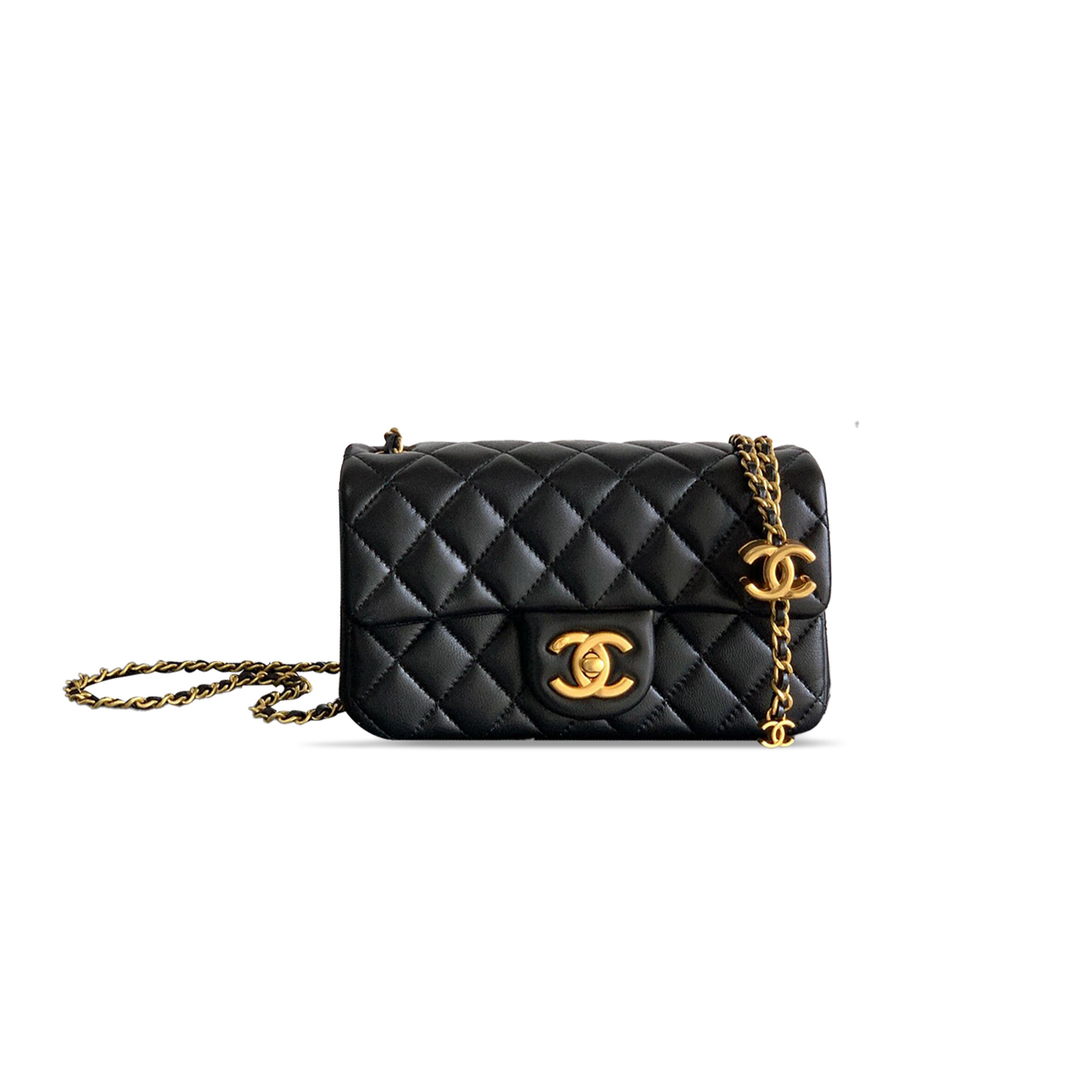 CHANEL MINI FLAP BAG SHINY LANBSKIN IN BLACK AS5759 (20*13*7cm)